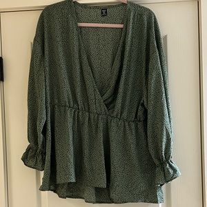 SHIEN Curve Green and Black Poka Dot Shirt